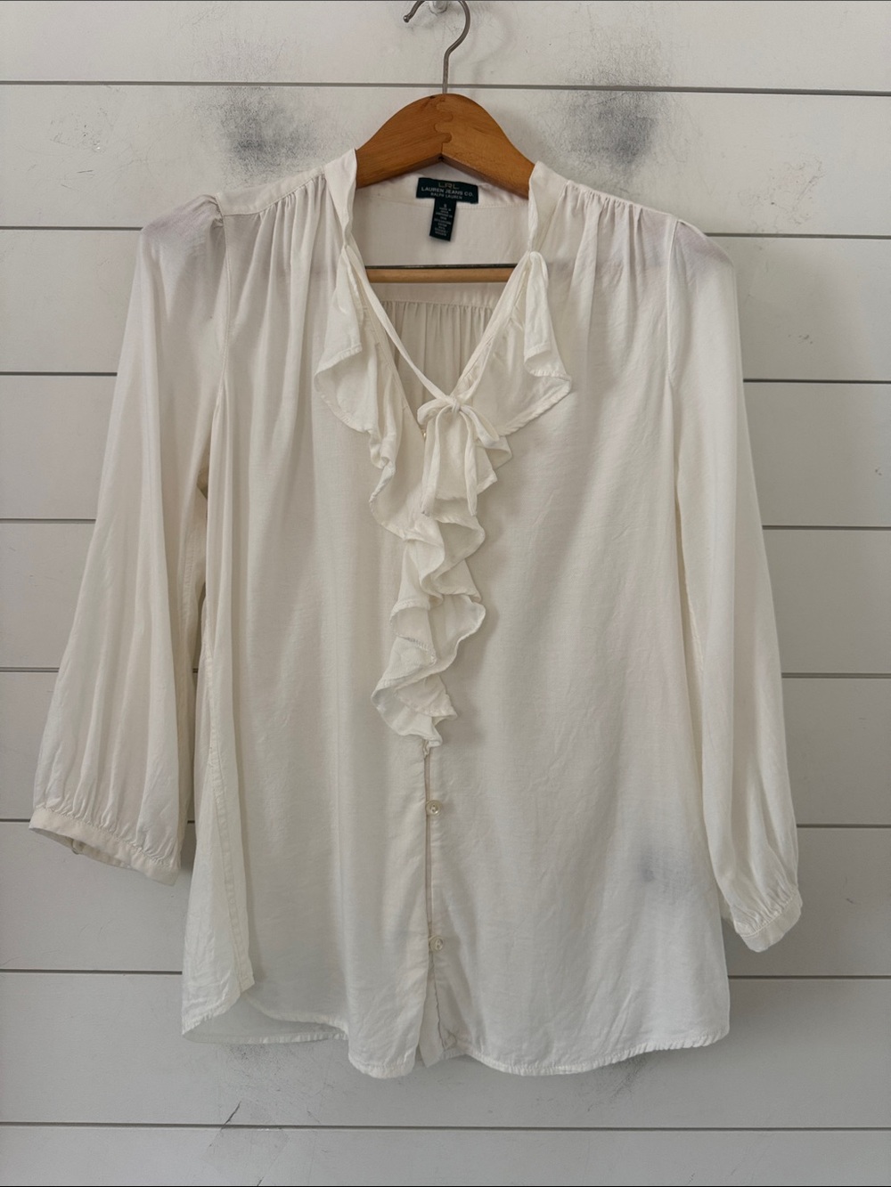 Vintage LRL Size S Lauren Jeans Co.Cotton Ruffle button loop blouse